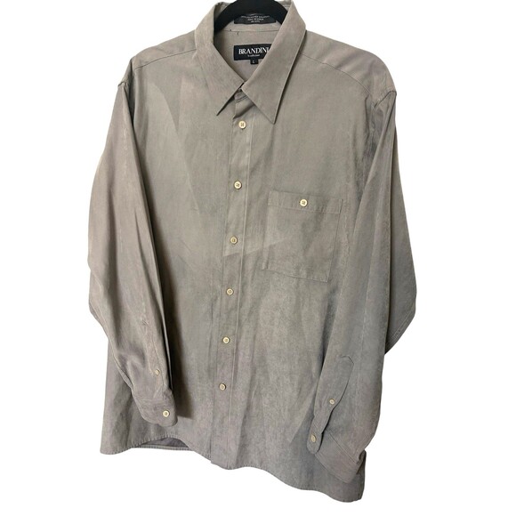 Brandini le Collezioni Mens Gray Faux Suede Button Down Long Sleeve Shirts Sz L - Picture 2 of 6